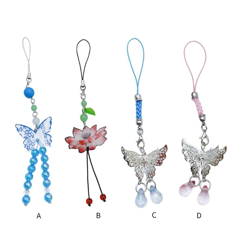 Stylish Butterfly Beaded Mobile Phone Strap Anti-Lost Chain Hangings Jewelry Simple Keycahins for Keys Bags and Phones