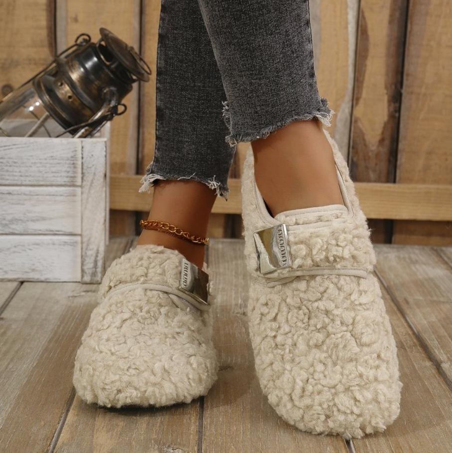 Fashion Women Shearling Flats Furry Lambswool Mocasines Mujer Warm Cotton Shoes Ladies Slip On Sheep Fur Lined Casaul Loafers Winter