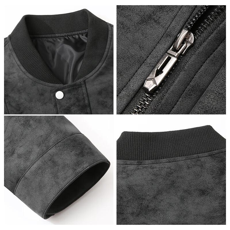 ROMON Men's Baseball Collar Faux Leather Jacket