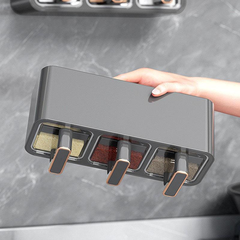 Horizontal and Vertical Dual-purpose Three-grid Seasoning Box Wall-mounted Kitchen Seasoning Spice Jar Seasoning Storage Box Set