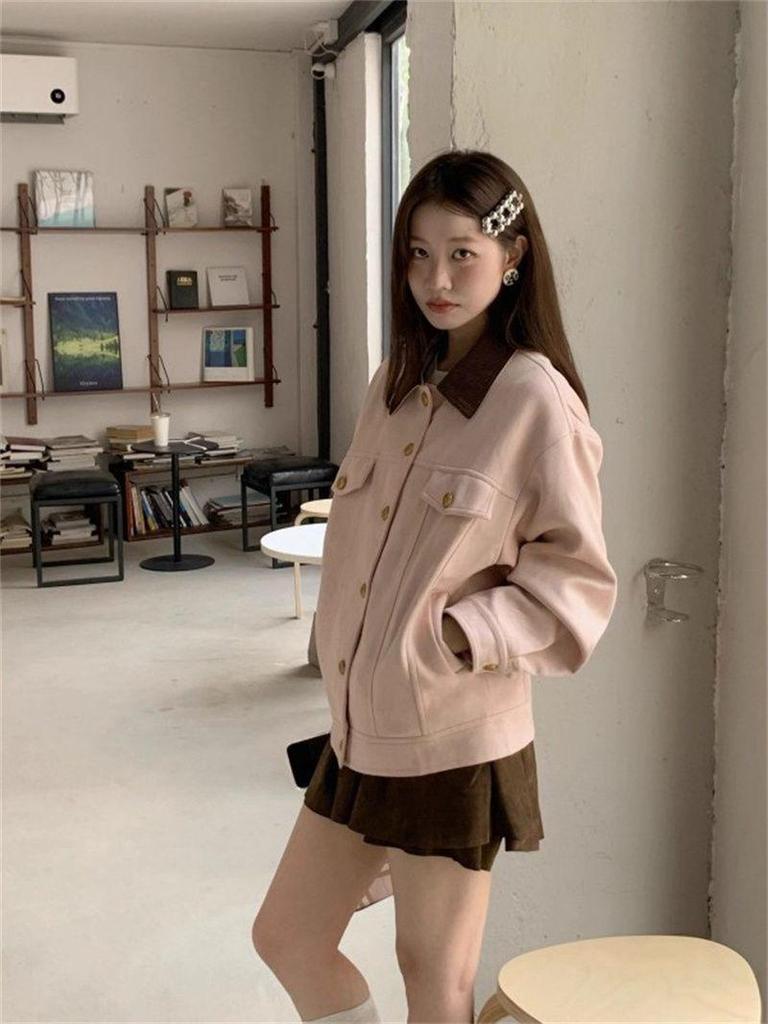 Pink Korean Style Cardigan - Early Autumn Workwear Jacket