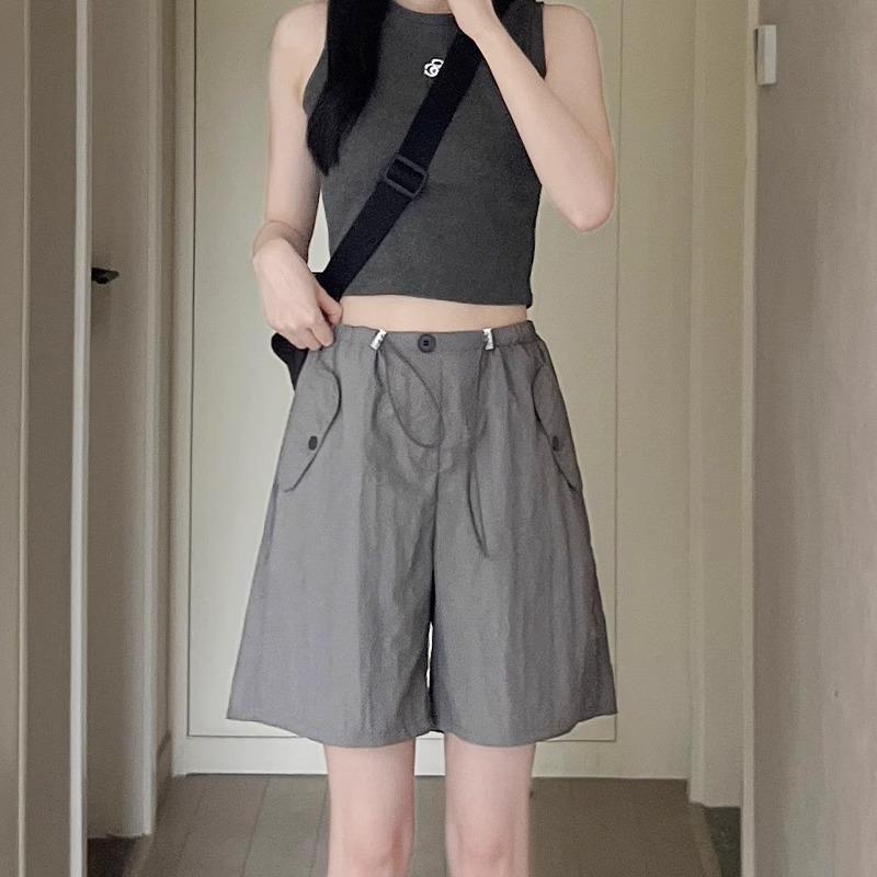 

Women s Plus Size Gray High Waist Quick Dry Wide Leg Capri Shorts M (90-100 jin)