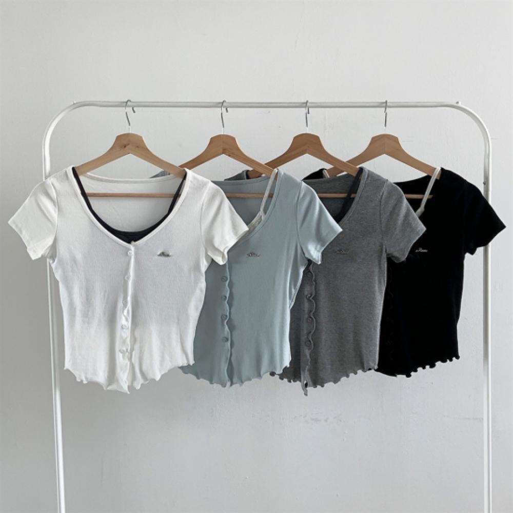 New Arrivals Open Run Women Slim FiT ConTrasT Crop T shirT Rib Layered Design