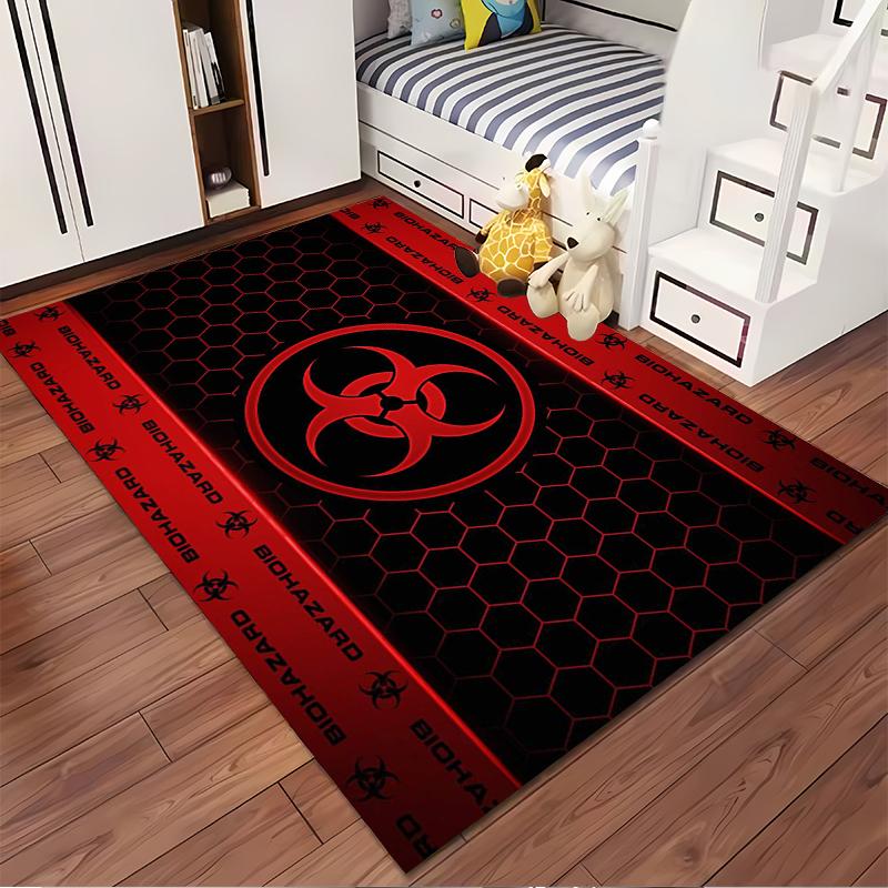 Biohazard Red Hexagonal Pattern Rug Non-slip rug suitable for living room and bedroom sofas