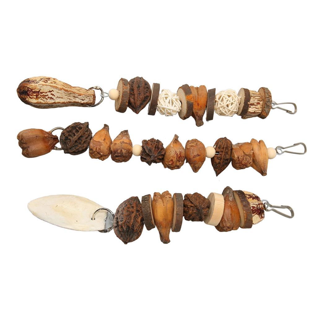 Bird Bite Toy Set Nutty Vine Ball Cuttlebone Hanging Parrot Chewing String with Stainless Steel Hooks for Birds