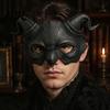 Gothic Cosplay Mask Halloween Ram Horn Demon Mask, Horror Devil Half Face Lightweight Masquerade for Costume Party Vintage