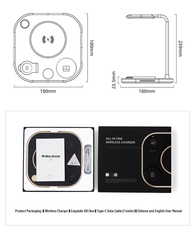 3-in-1 Wireless Charging Lamp for Huawei & Apple Phones, Earphones, Watches
