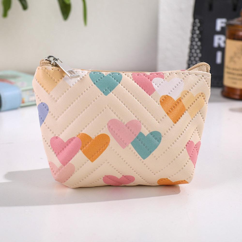 

Multi-functional PU Leather Coin Purse Heart Patterns Zipper Closure Mini Wallet Small Makeup Bag Home Travel Lipstick Holder жовтий