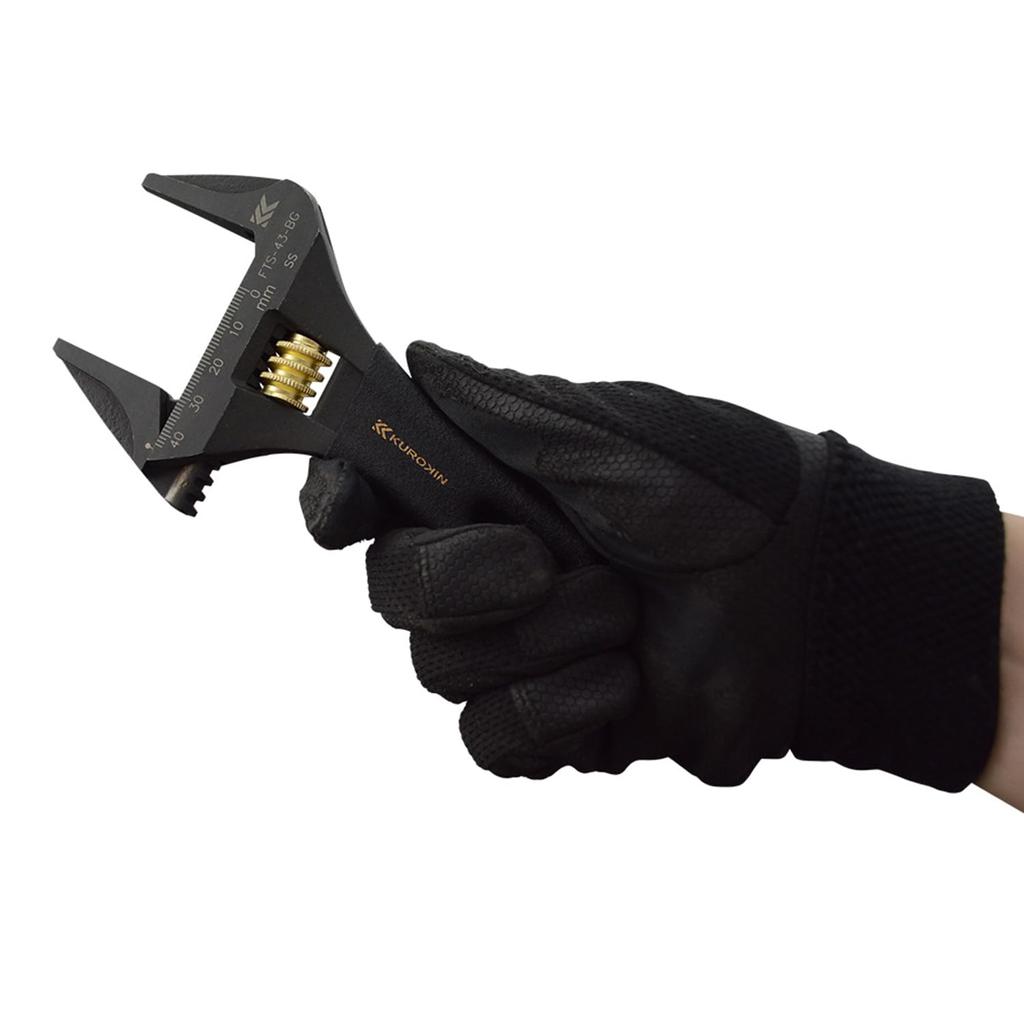 Fujiya Light Short Monkey, No Serrations, Black and Gold, Total Length 152mm, Maximum Opening 43mm, FTS-43-BG