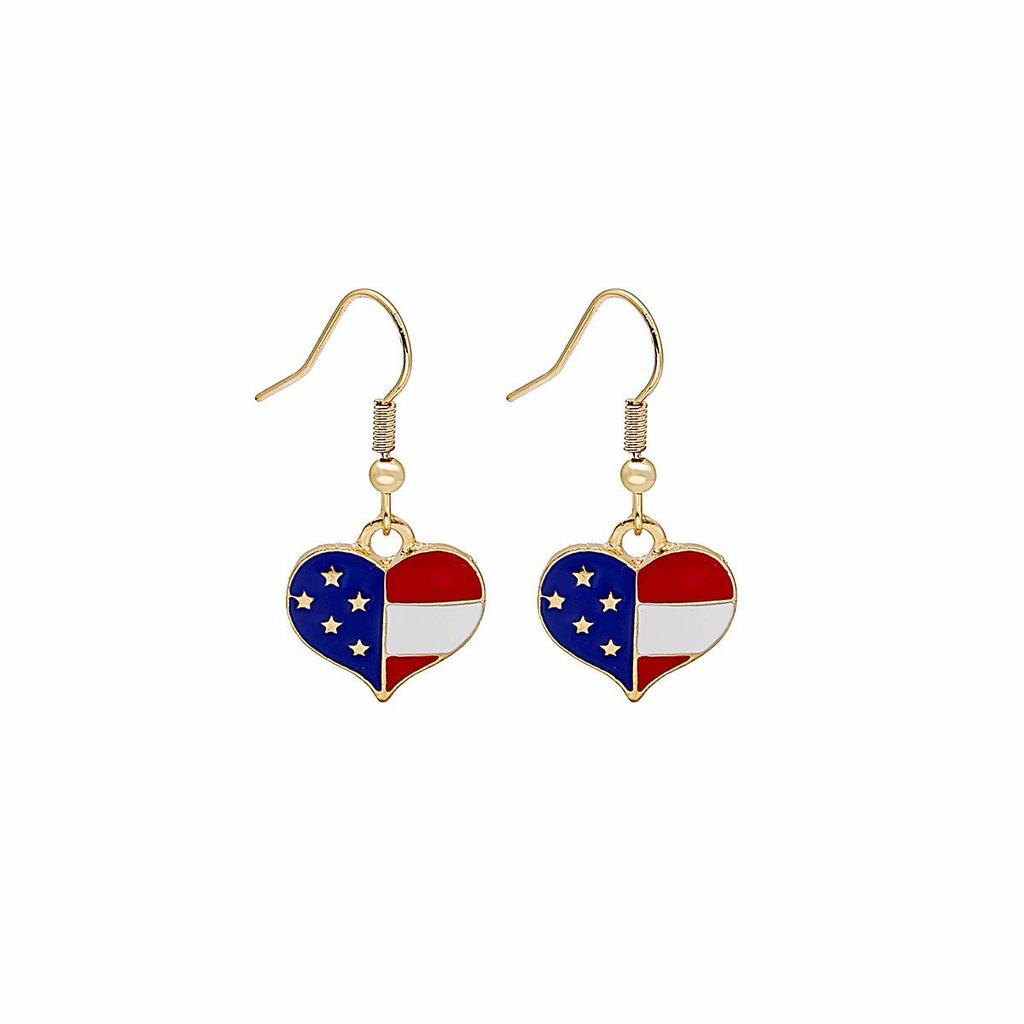 Trendy Geometric American Flag Drip Oil Earrings for Women - Independence Day Ear Cuffs