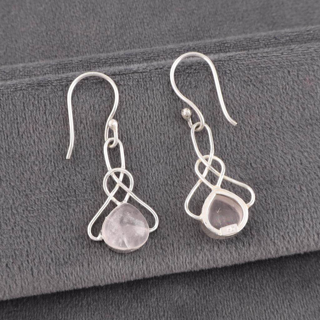 Rose Quartz Adorable Earrings, Handmade Jewelry Earrings, 925 Sterling Silver Gemstone Earrings, Gift For Mother