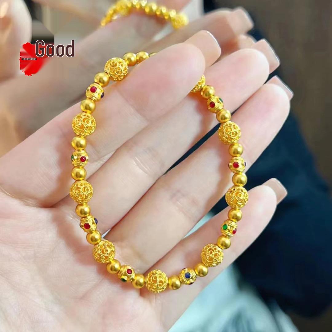

Chinese Filigree Enamel Bead Hydrangea Bracelet in Gold-Plated Copper
