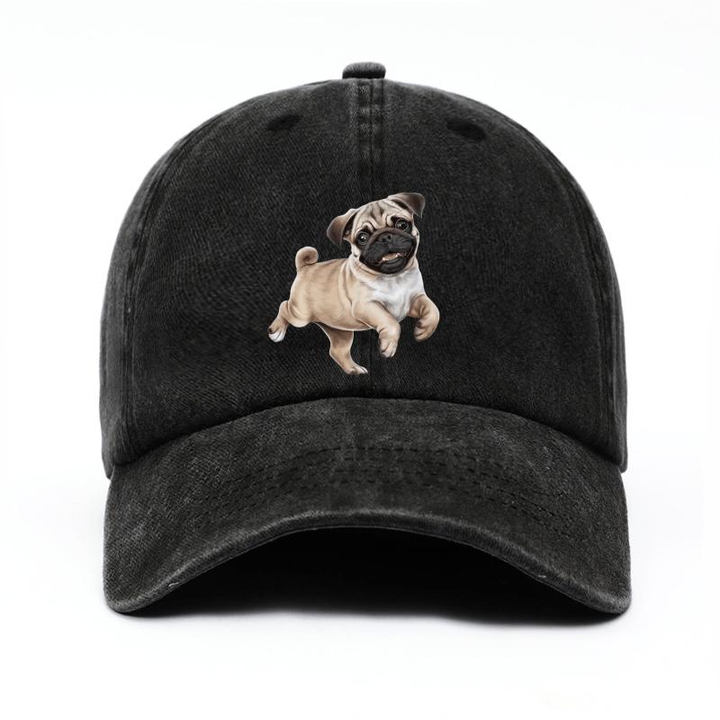 Cute Running Pug Dog Baseball Cap Cotton Adjustable Casual Hat for Pet Lovers Unisex