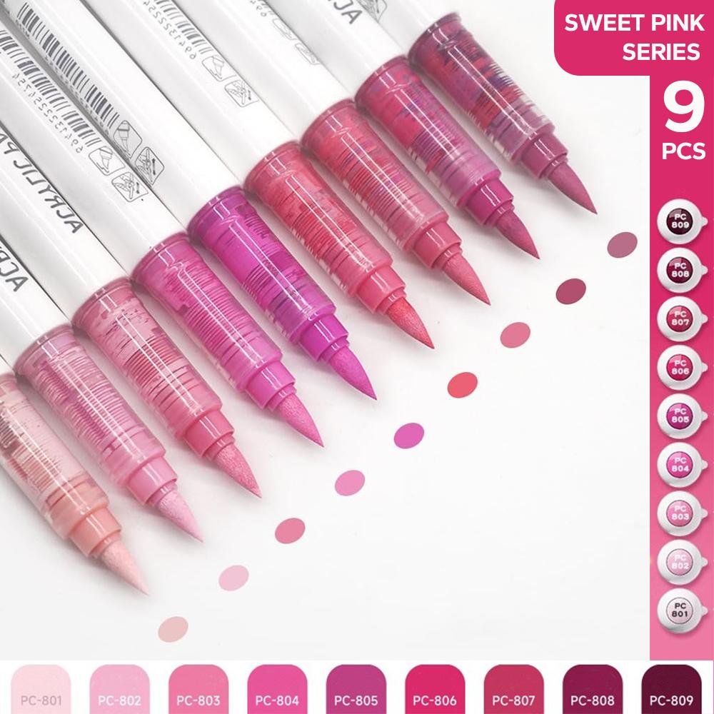 Набор из 9 шт. Акриловые маркеры-кисти - Маркеры Pro Art с контролем подачи чернил для живописи, рисования, скетчинга