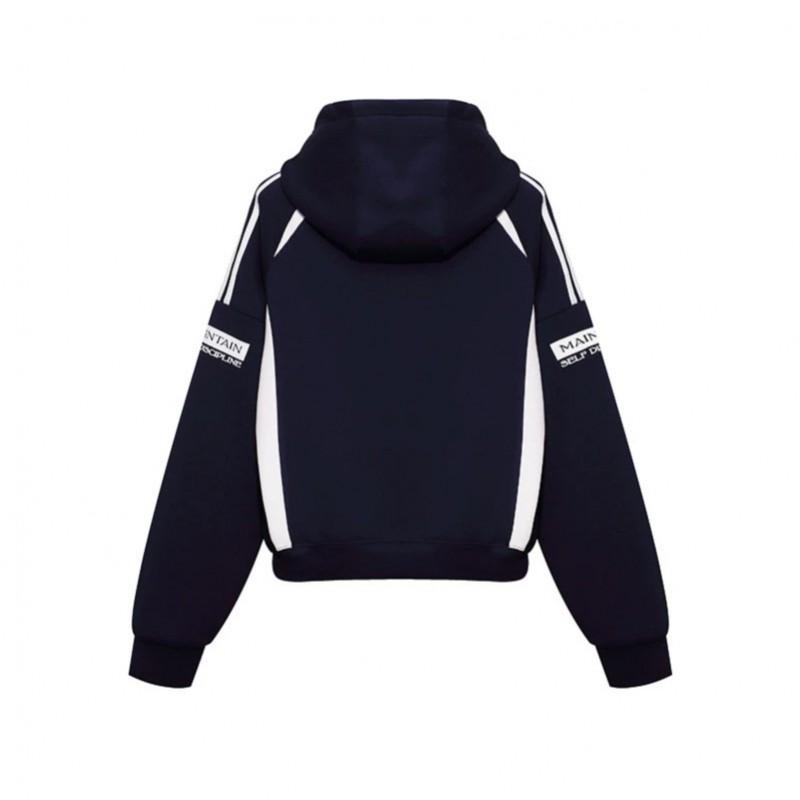 Womens Vintage Letter Print Hoodie Color Block Slim Fit Short Sweatshirt Streetwear