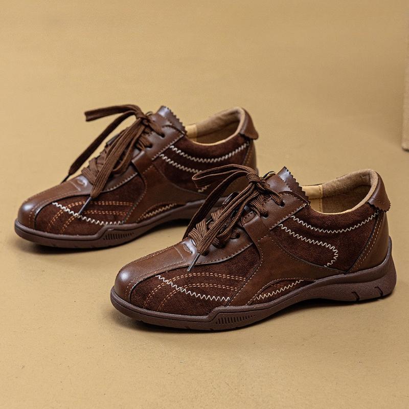 

Модные ретро кроссовки на шнуровке с круглым носком для женщин, модный дизайн с прострочкой, дерби, удобные, легкие, противоскользящие, обувь как у Форреста Гампа 35 коричневый