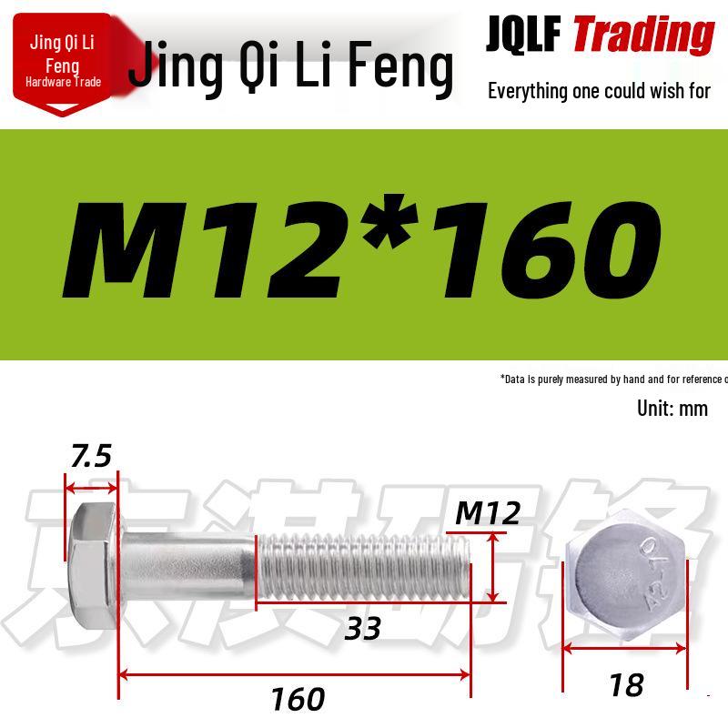 201 Stainless Steel Hex Head Bolt, Half Thread, M6-M30 Threaded Rod