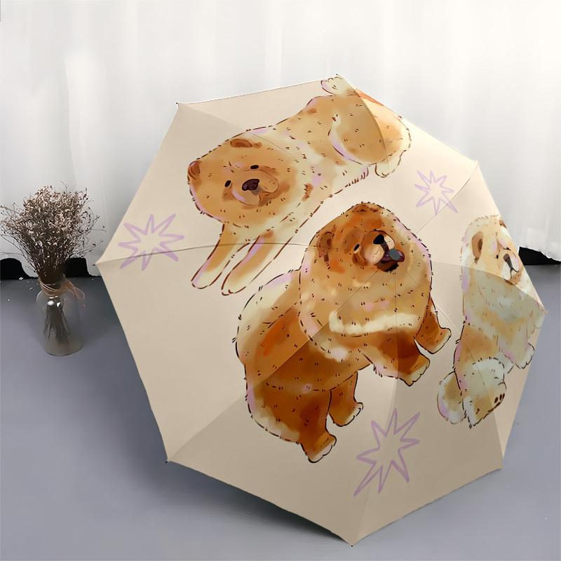 1pc Chow Chow Puppies Umbrella with Plastic Handle,Suitable for All Seasons Home Travel Outdoor Umbrellaptys31086