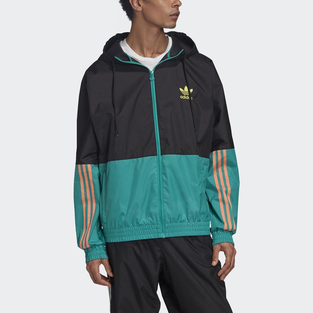 Adidas Originals Trefoil 2-Tones Lightweight Windbreaker With Logo Print Men Jackets Black Green GK5923