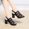 Middle-Aged Women's Sandals Summer Mesh High Heels Temperament Waterproof Platform One-Piece Fish Mouth Comfortable Elegant