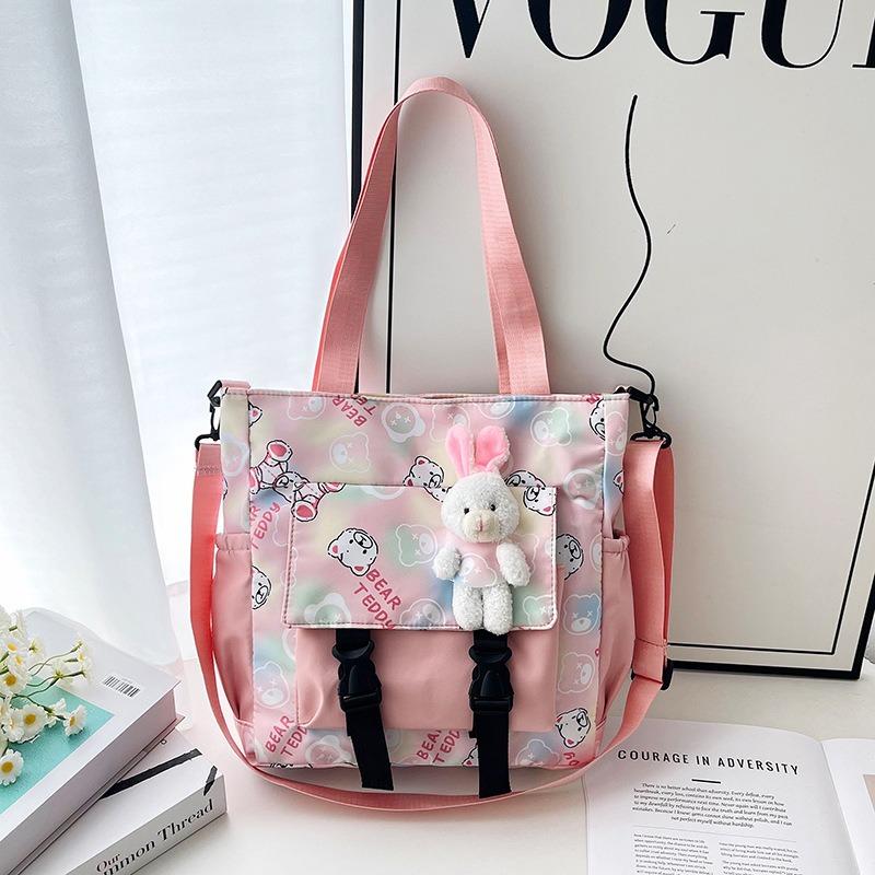 Student Tutoring Bag Harajuku Simple Printed Messenger Bag Student Shoulder Bag Portable Class Cartoon Tote Bag