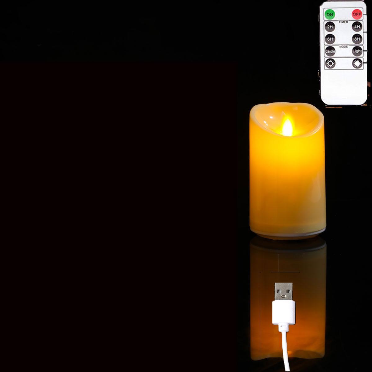 

1/3 шт. Безполум’яні свічки USB з рухомим ґнотом і пультом дистанційного керування, перезаряджувані пластикові весільні декоративні свічки з танцюючим полум’ям