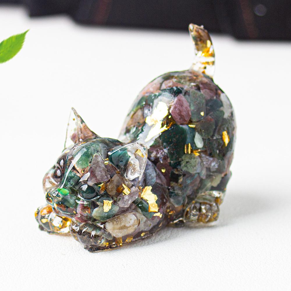 Crystal Cat Resin Decor Healing Desk Ornament Cute Animal Sculpture for Home Office Lucky Gift