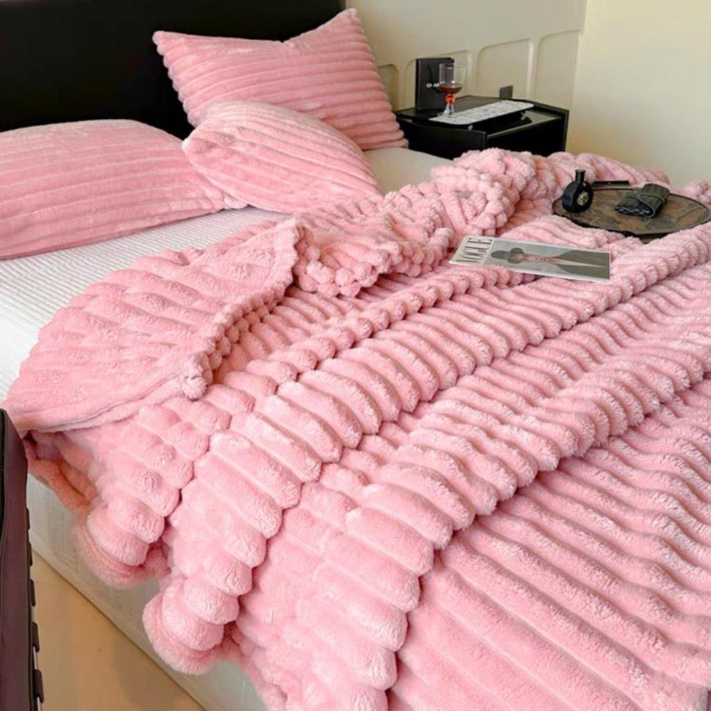 Cozy Winter Flannel Rabbit Fur Fleece Blanket - Thick, Warm Sofa Throw for Office Naps