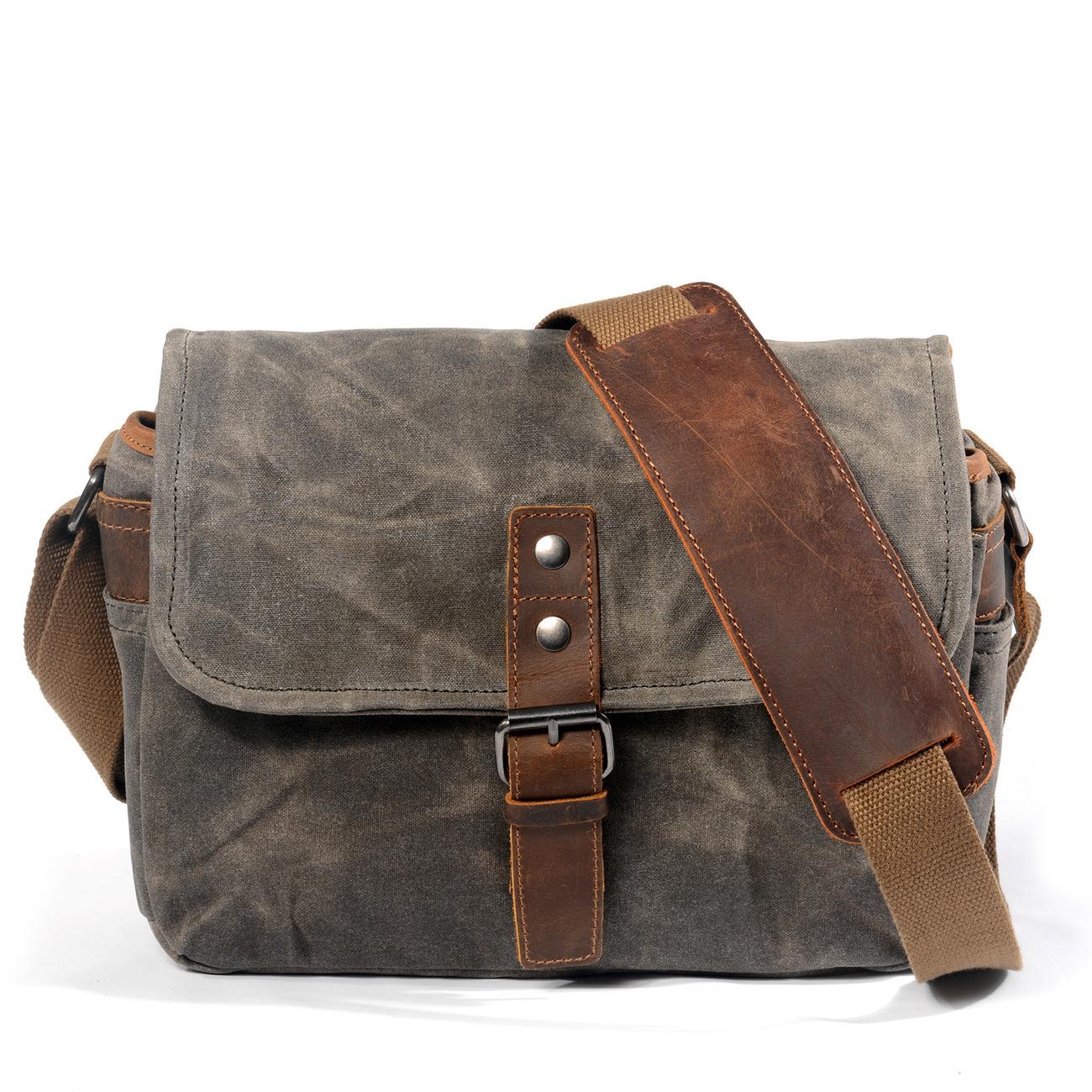 Men Waxed Canvas DSLR Camera Bag Waterproof Vintage Photography Shoulder Bag Outdoor Travel Crossbody Satchel