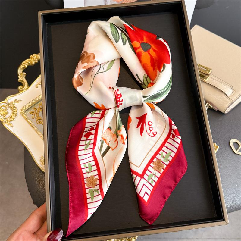 2026 New Floral Printed Square Scarf for Women Soft Lightweight Scarf Headbands Fashion Bag Tie Ribbon Hair Bands Bandana