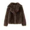 Womens Short Faux Fur Coat With Lapel Collar Long Sleeve 2025 Elegant Chic Outerwear In White Burgundy Coffee