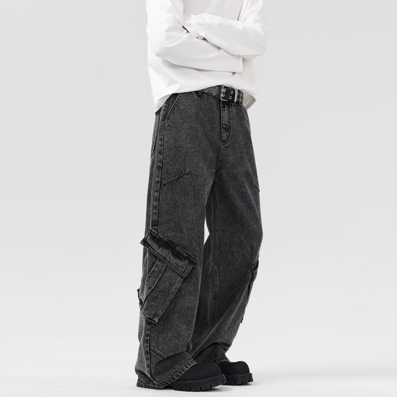 XXBRO Men's High-Street Retro Stitching Wasteland Wide-Leg Pants Jeans