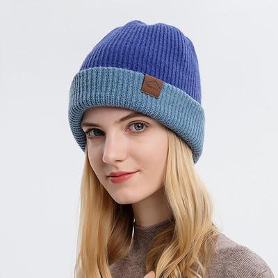 Cappello impilato lavorato a maglia su due lati autunno inverno da donna, copertura calda per la protezione delle orecchie, cappello circumlunare a testa grande