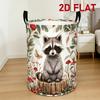 1pc, 2D Flat Printed Dirty Clothes Basket, Circular Laundry Basket with Forest Raccoon Illustration Pattern, Realistic And Cute Pet Design, Foldable S