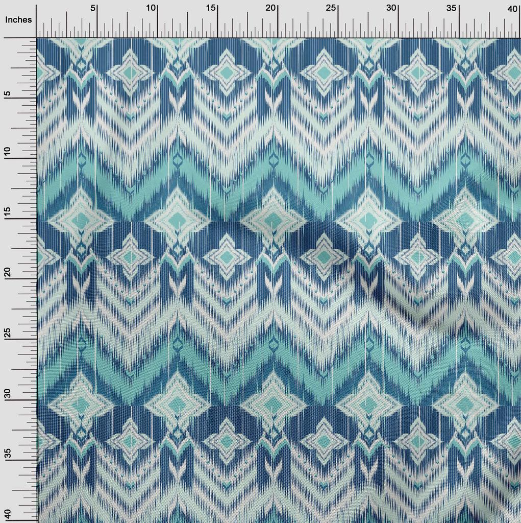 oneOone Cotton Flex Dusty Teal Green Stoff Asiatischer Ikat Bastelstoff Dekostoff Bedruckt Meterware 40 Zoll