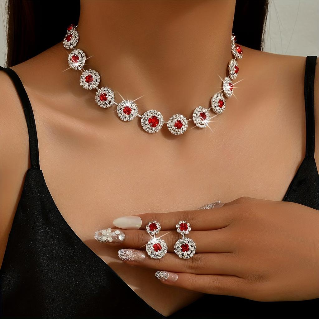 1 pair Earrings Plus 1pc Necklace Elegant Jewelry Set Inlaid Rhinestone Dainty Jewelry, Perfect Festival Gift For Women