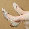 Fashion Retro Hollow Woven Low Heel Pumps Women Elegant Square Toe Thick Bottom High Heels Concise Comfortable Commuting Office Shoes