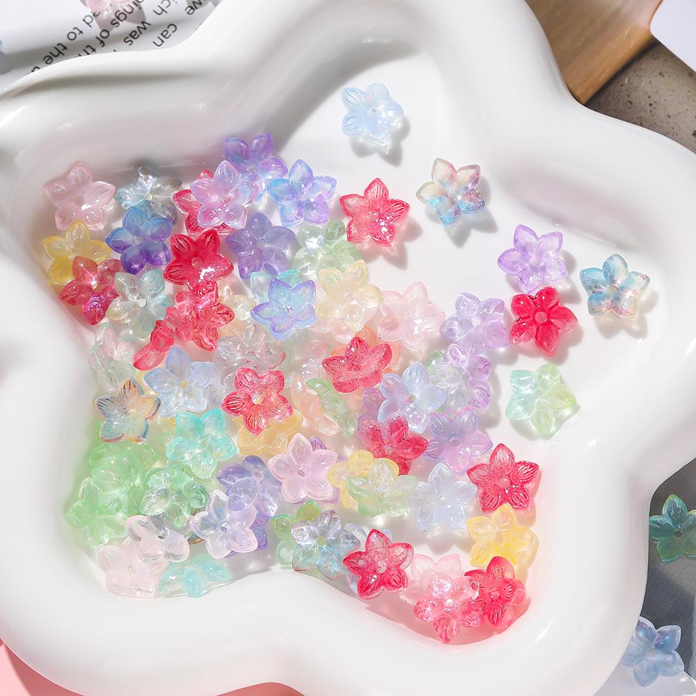 20pcs Glass Flower Shaped Beads Caps Five Petaled Flowers Loose Spacer Beads for DIY Jewelry Making Bracelet Necklace Supplies