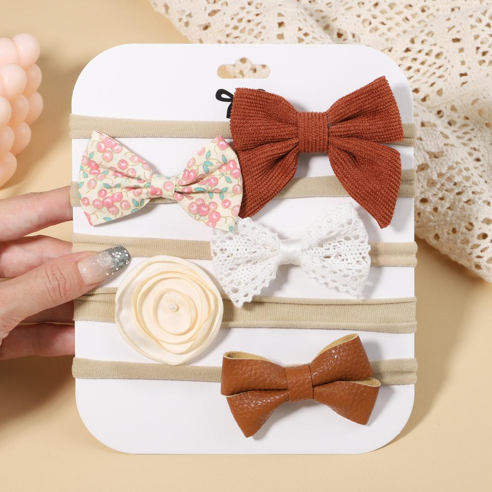 5Pcs/Set Newborn Elastic Nylon Hair Bands Solid Lace Bows Baby Headband For Girls Turban New Headwear Kids Hair Accessories Gift