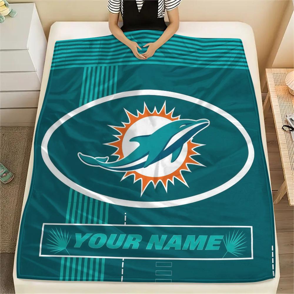 Custom Name Miami Dolphins2 Flannel Blanket, High Quality Comfortable for All Seasons, Home Decor, Warmth and Comfort