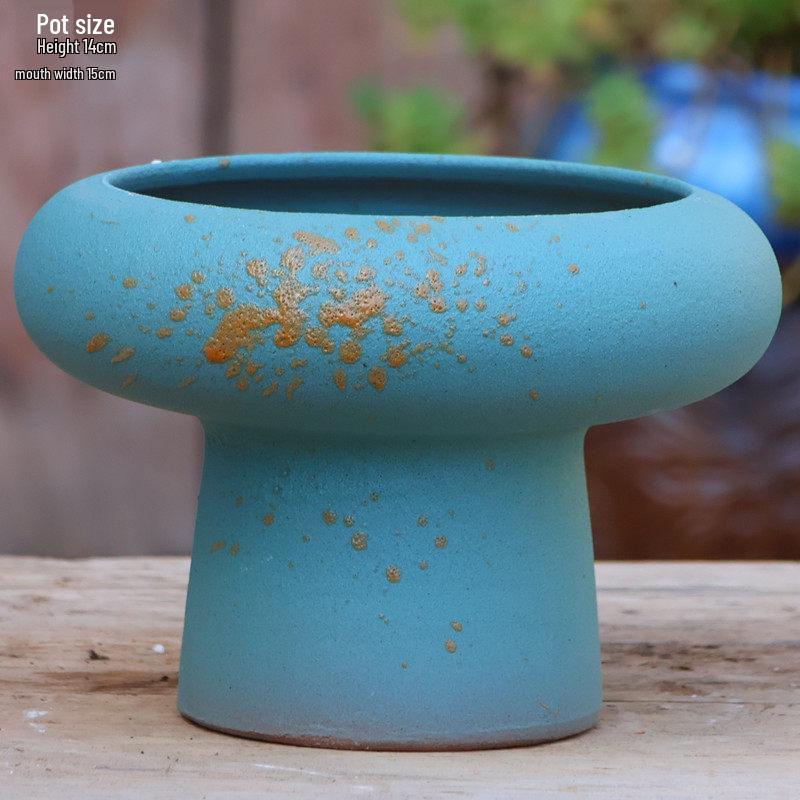 Yixing Handmade Square Mouth Coarse Pottery Planter - Large Succulent Flower Pot with Old Branch Design and Jade Pendant.