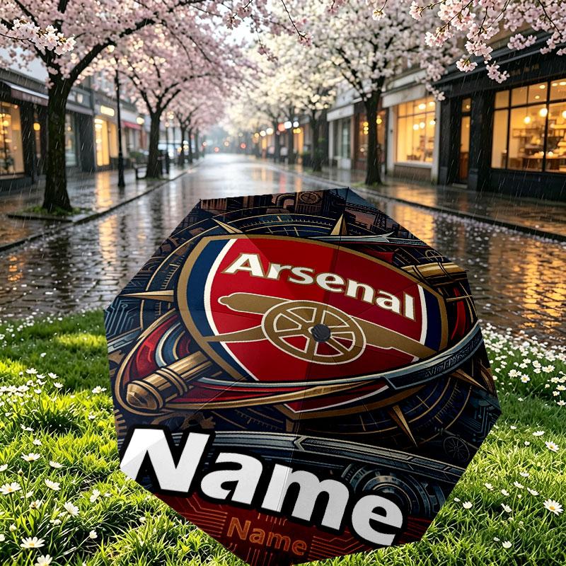 Custom Name Personalized Arsenal F.C Print Umbrella, Auto Open Close, 8‑Rib Sturdy Frame, Commute Camping Hiking Use, Birthday Gift