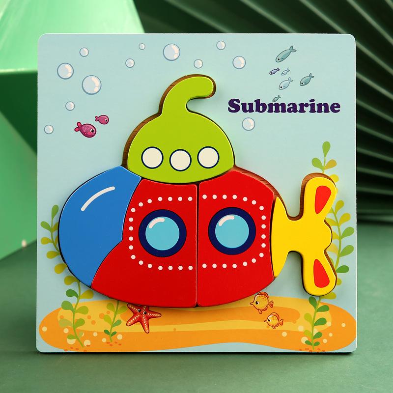 High Quality 3D Wooden Puzzle Baby Cartoon Animal Traffic Jigsaw  Early Learning Cognition Game Puzzle Toys for Children