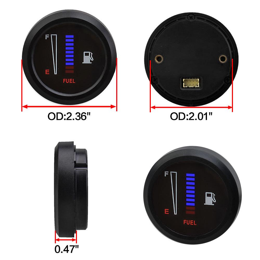 12V/24V Car & Motorcycle LED Fuel Gauge with Blue Light, 2-Inch Display