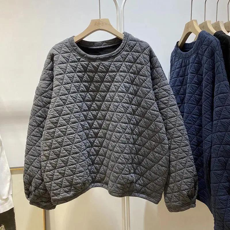 

Women Casual Pullover Triangle Quilted Top Collapsed Shoulder Long Sleeve Causal Thick Sweatshirt 2XL темно-сірий