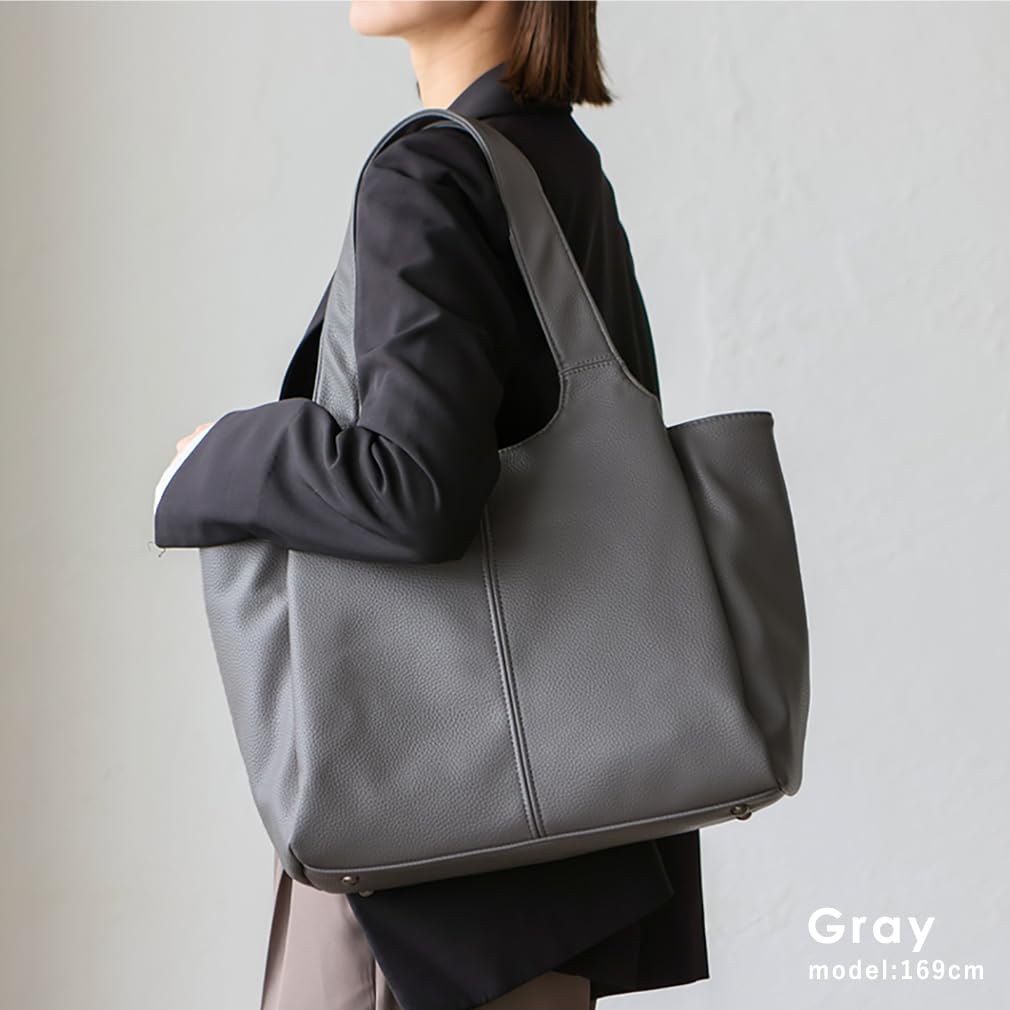 VITAFELICE Women's 3-Room Long Handle Tote Bag (sib-20065p) (Gray)