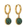 Yhpup Stainless Steel Green Natural Stone Hoop Earrings New Golden Metal Geometric Charm Jewelry Joyería Acero Inoxidable Mujer