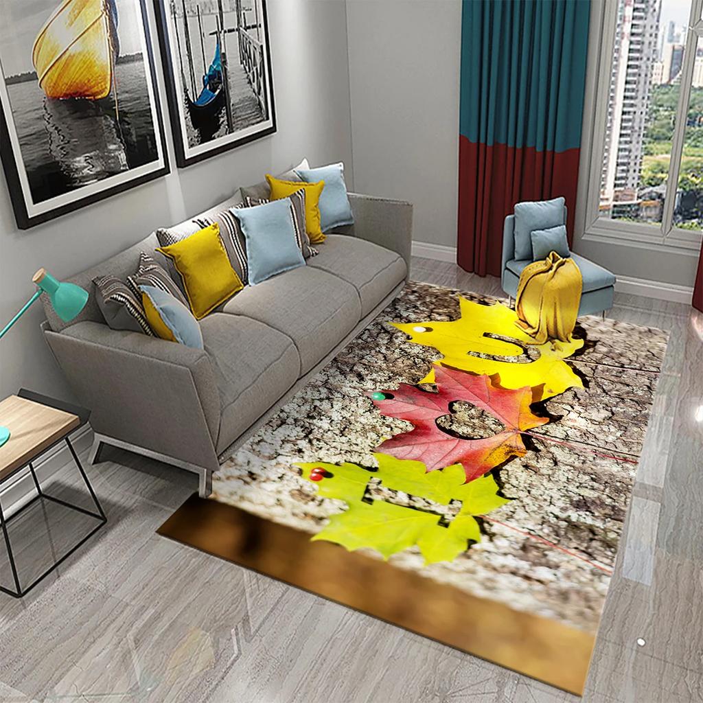 3D Colorful Leaves Carpet for Bathroom Entrance Door Anti-slip Floor Mat Kitchen Rug Mat for Living Room Bedroom Decor Area Mats