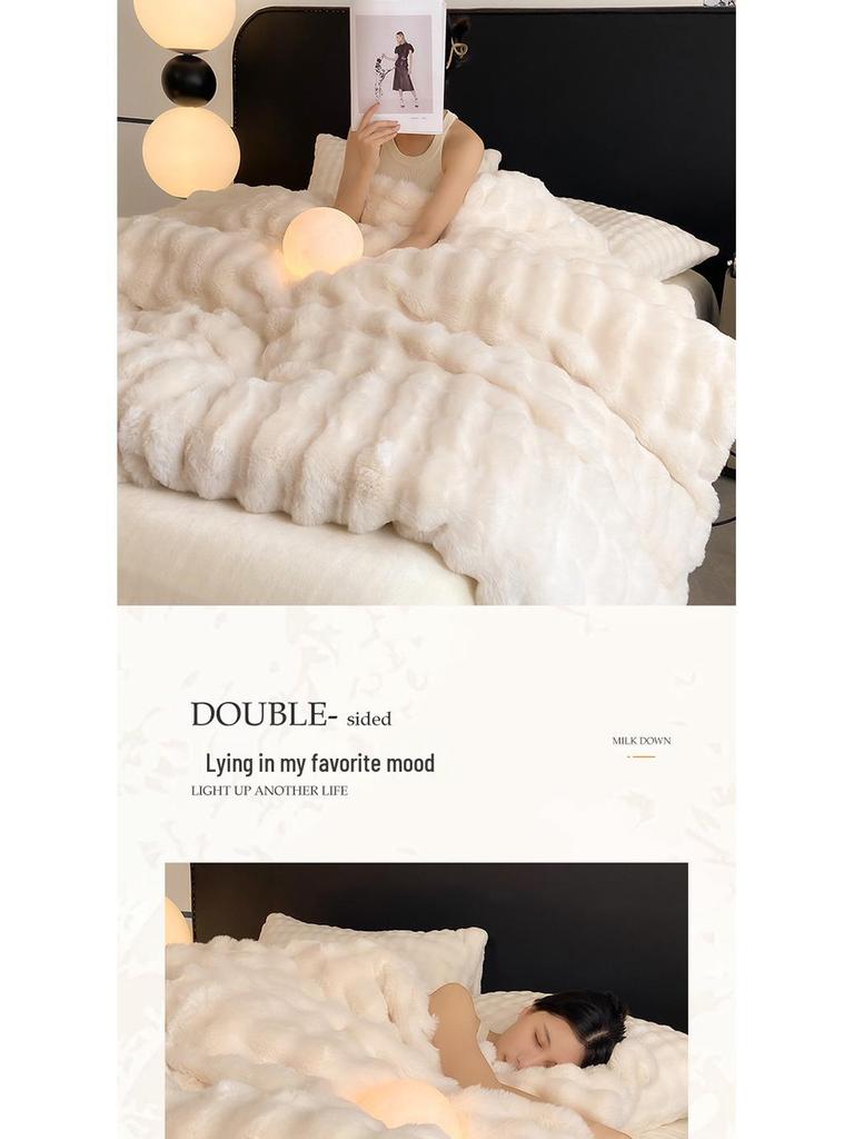 Plush Rabbit-Bed 3-Piece Set: Solid Color Duvet Cover & Rounded Corner Bed Sheet