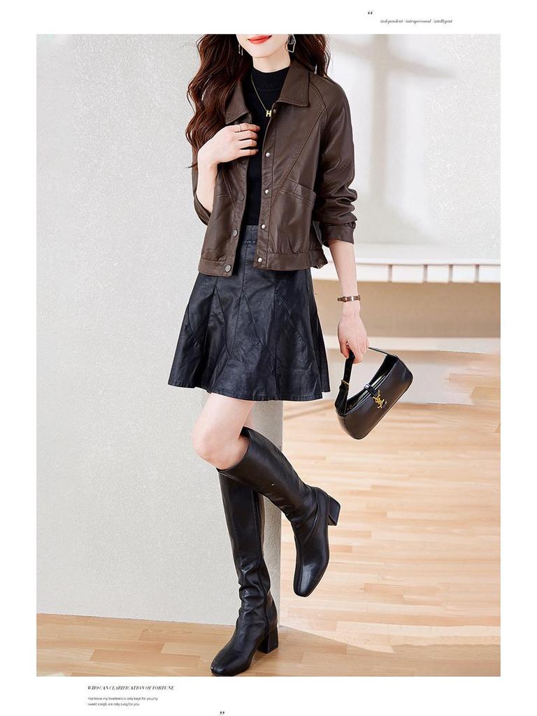 2025 Herbst/Winter Damen Trendige Kurze Schafslederjacke